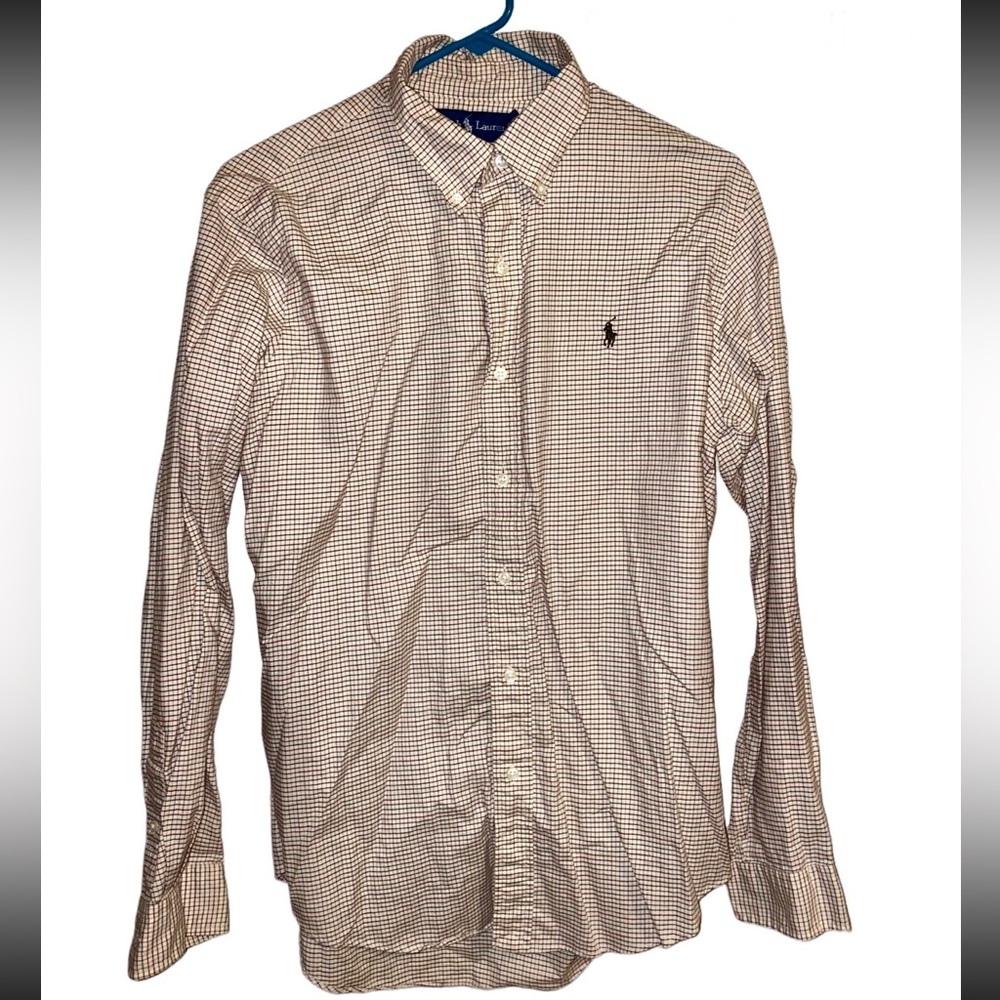 Ralph Lauren men’s button down | cream, with dark multicolor plaid